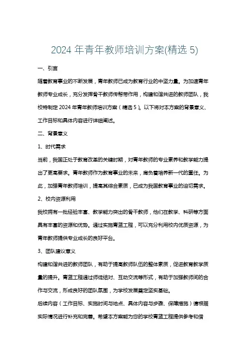 2024年青年教师培训方案(精选5)