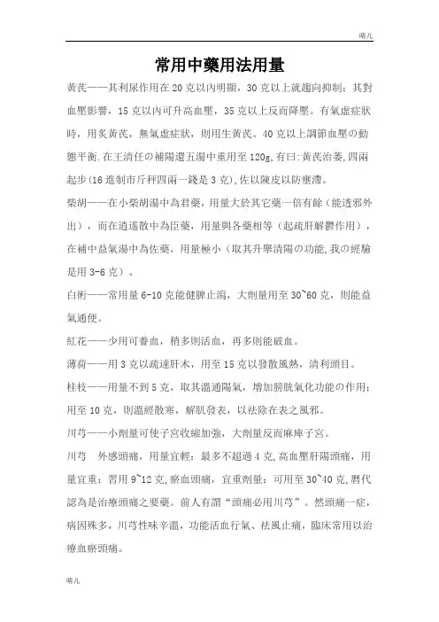 常用中药用法用量