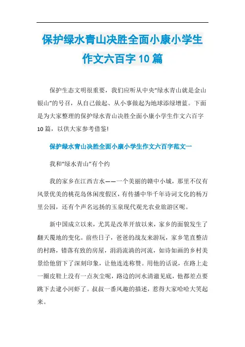 保护绿水青山决胜全面小康小学生作文六百字10篇
