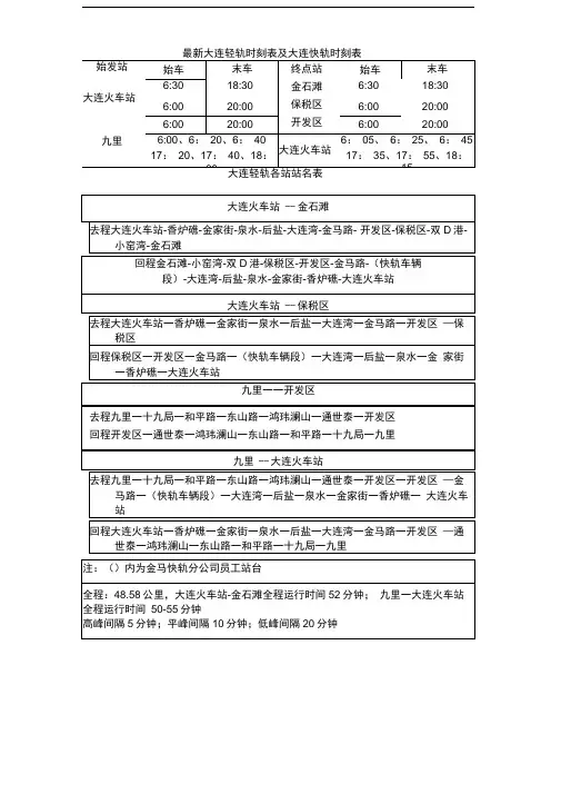 大连快轨路线及时间表