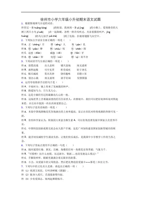 徐州市小学六年级小升初期末语文试题