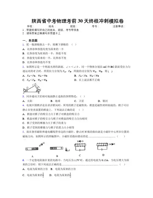 精编陕西省中考物理考前30天终极冲刺模拟卷附解析