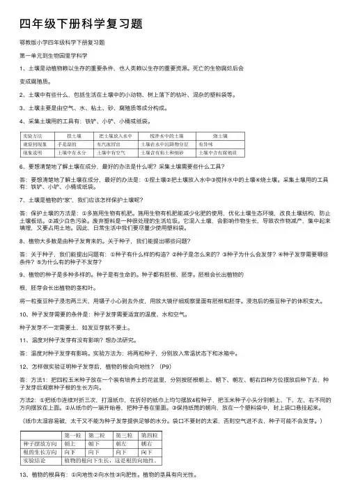 四年级下册科学复习题