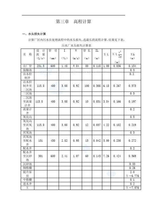 污水处理厂高程计算