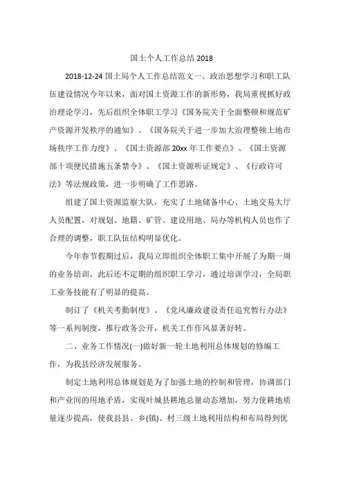 国土个人工作总结2018