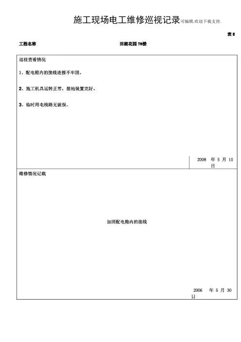 施工现场电工维修巡视记录