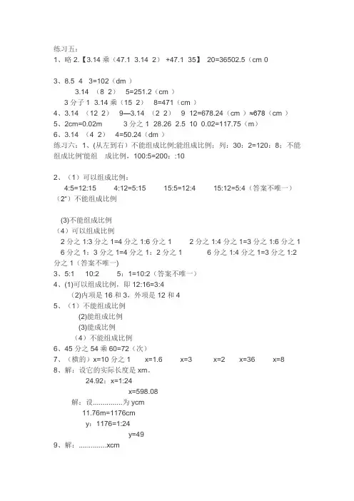 人教版六年级数学下册练习五.练习六答案doc