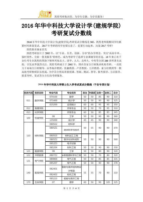 2016年华中科技大学设计学(建规学院)考研复试分数线