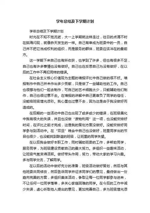 学年总结及下学期计划