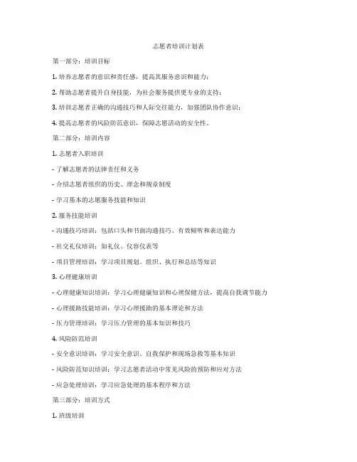 志愿者培训计划表