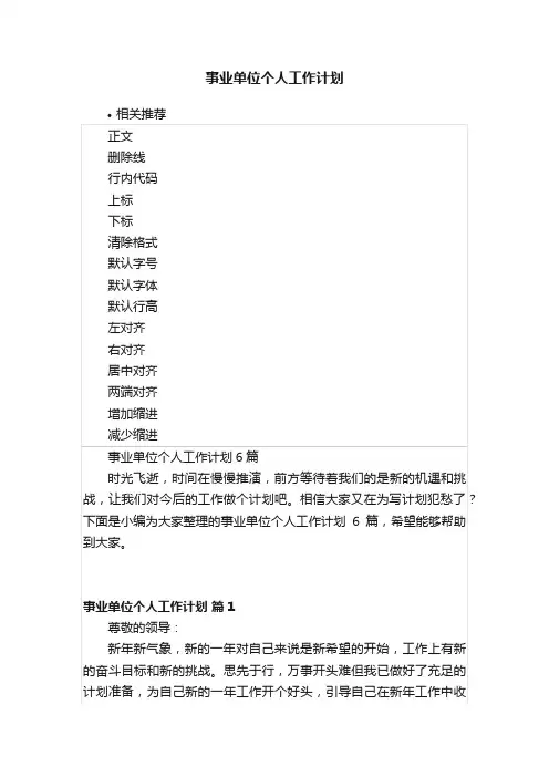 事业单位个人工作计划