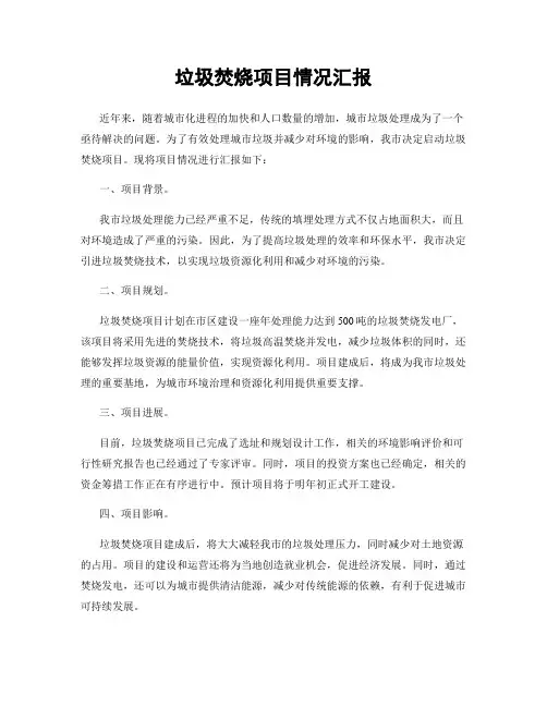 垃圾焚烧项目情况汇报
