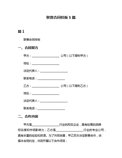 联营合同样板3篇