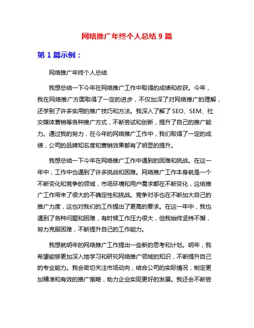 网络推广年终个人总结9篇