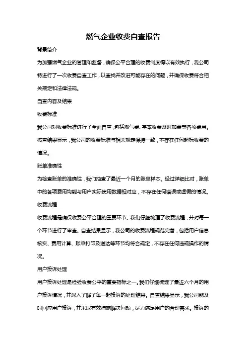 燃气企业收费自查报告