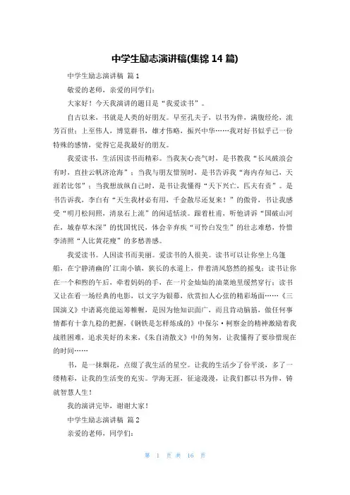 中学生励志演讲稿(集锦14篇)