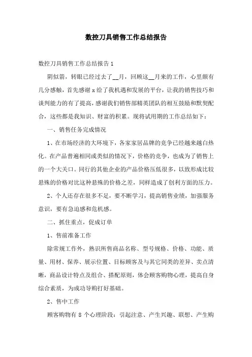 数控刀具销售工作总结报告