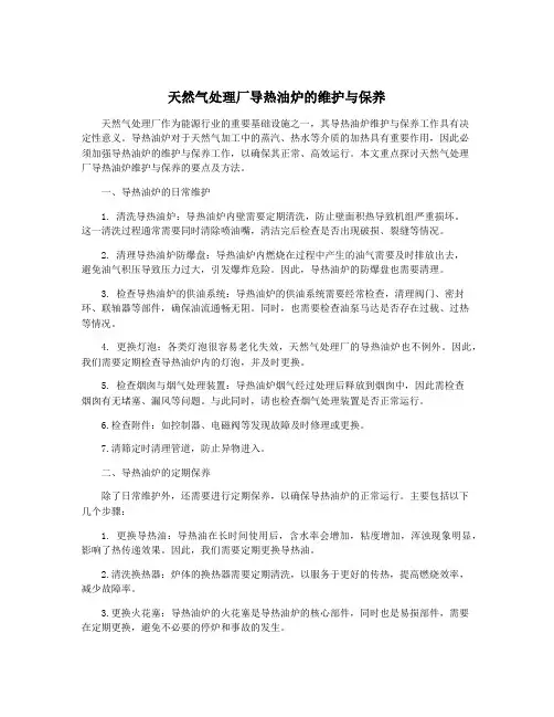 天然气处理厂导热油炉的维护与保养