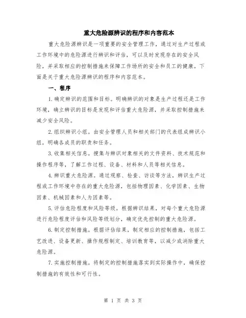 重大危险源辨识的程序和内容范本