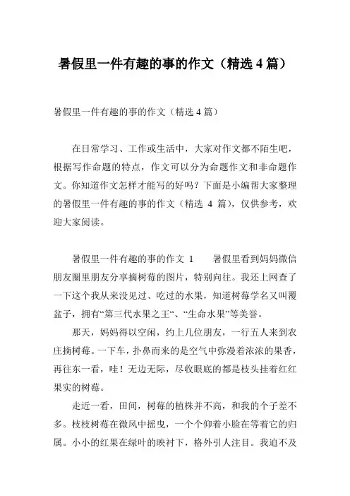 暑假里一件有趣的事的作文(精选4篇)