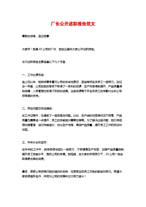厂长公开述职报告范文
