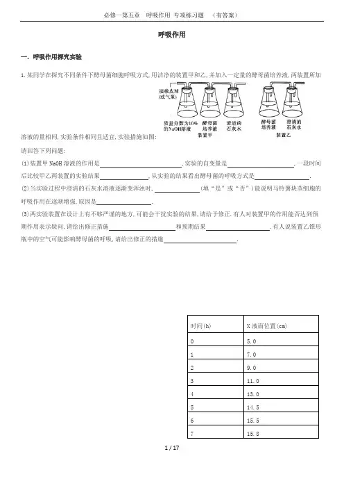 必修一第五章  呼吸作用 专项练习题  (有答案)