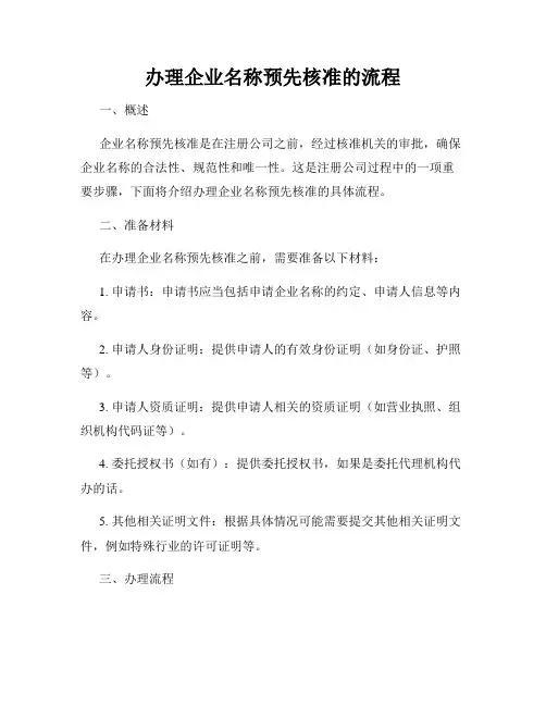 办理企业名称预先核准的流程