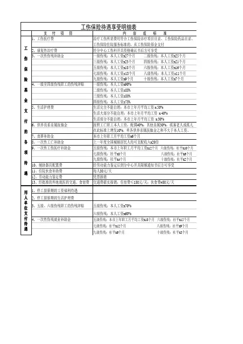 工伤社保待遇享受明细表
