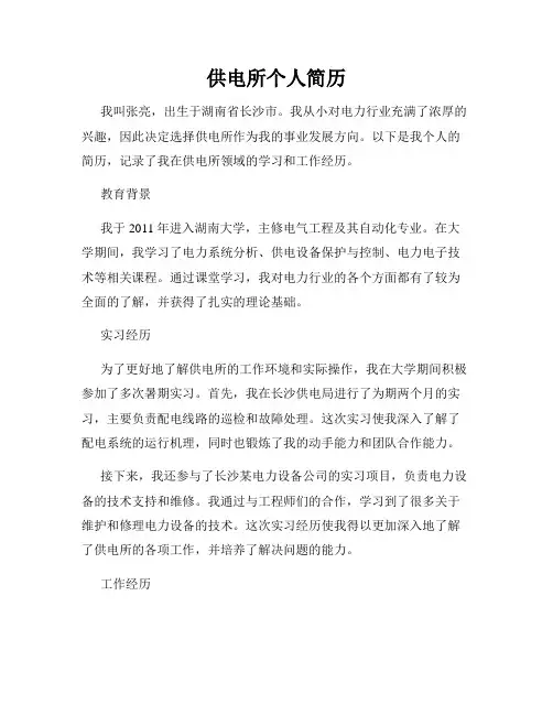 供电所个人简历