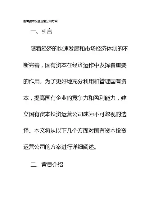 国有资本投资运营公司方案