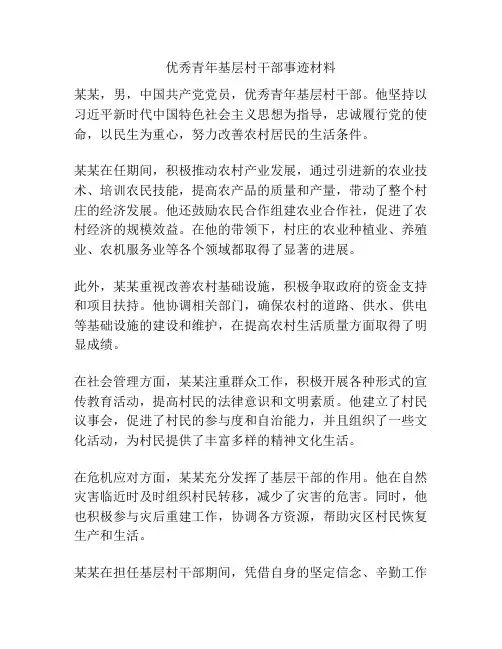 优秀青年基层村干部事迹材料