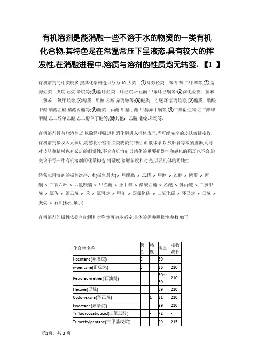 常见有机溶剂极性表