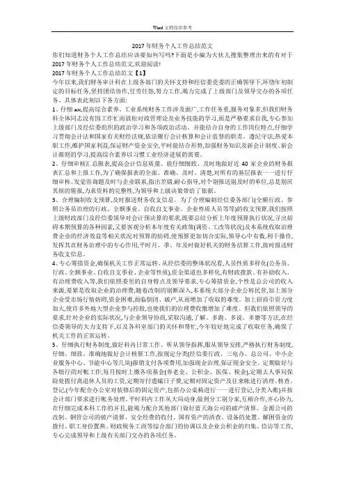 2017年财务个人工作总结范文