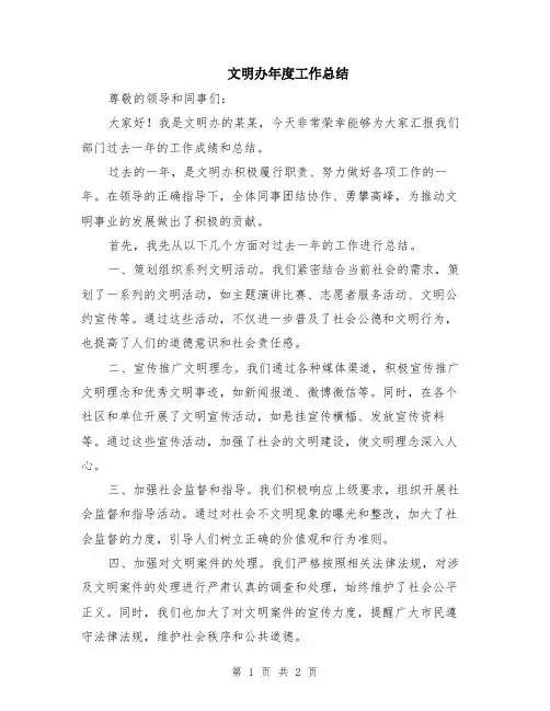 文明办年度工作总结