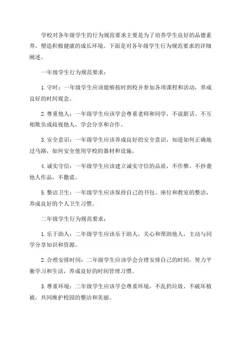 各年级学生行为规范要求