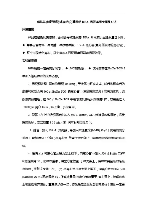 磁珠法(新鲜组织冰冻组织)基因组DNA 提取详细步骤及方法