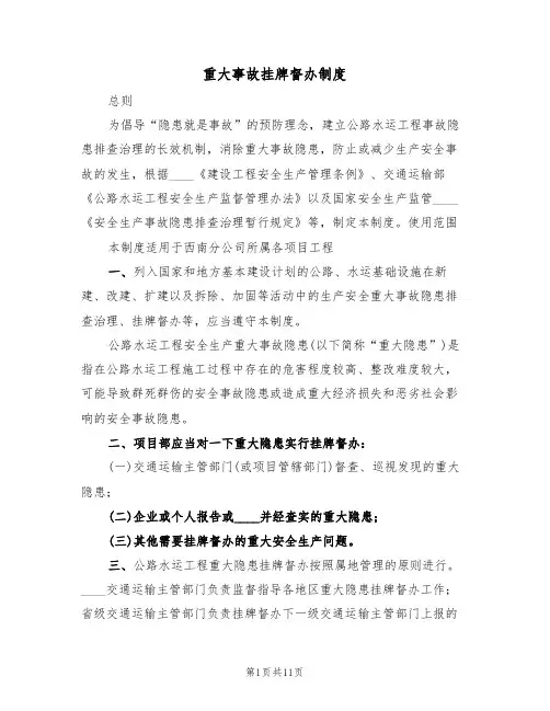 重大事故挂牌督办制度（5篇）