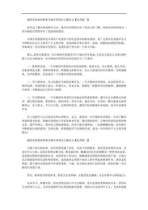 精选我的青春我的梦做合格共青团员主题征文【优秀篇】