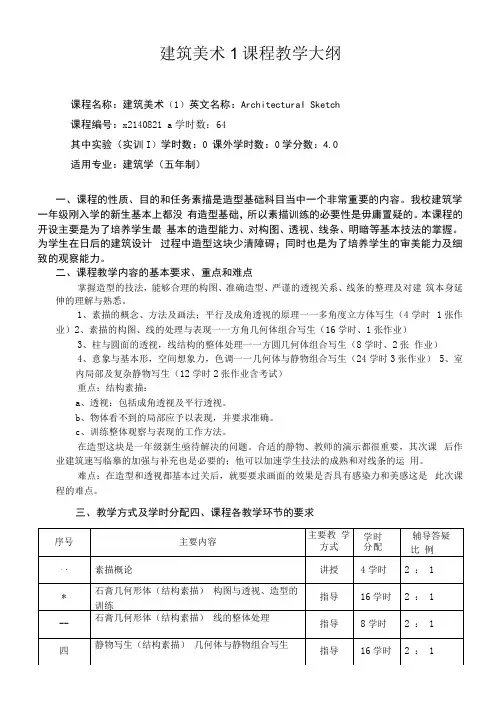 建筑美术1课程教学大纲