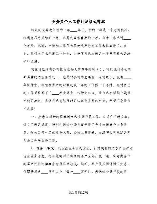 业务员个人工作计划格式范本(5篇)