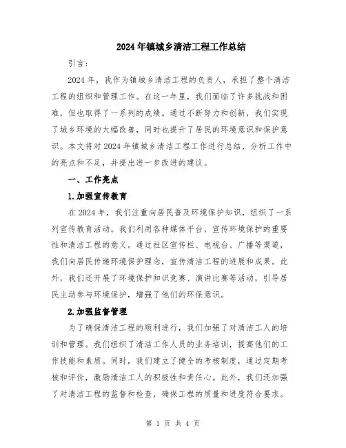 2024年镇城乡清洁工程工作总结