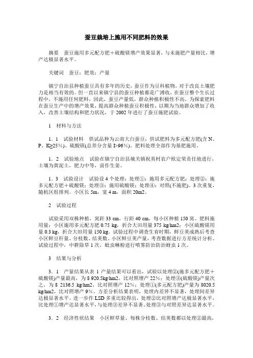 蚕豆栽培上施用不同肥料的效果