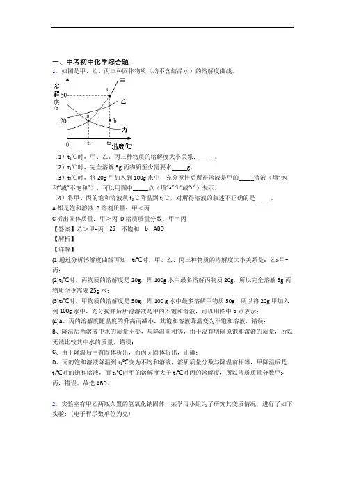 中考化学综合题-经典压轴题及详细答案