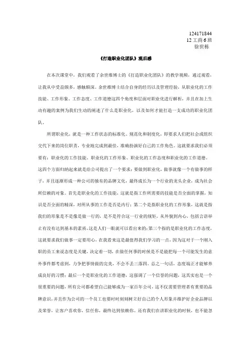 《打造职业化团队》观后感
