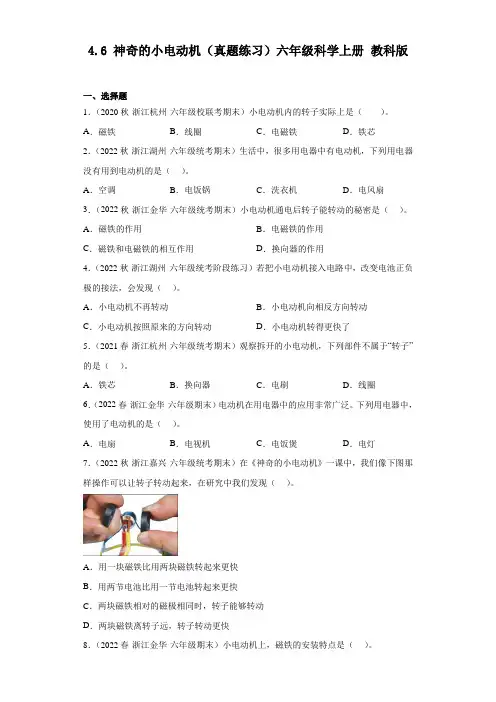 神奇的小电动机(真题练习)六年级科学上册教科版