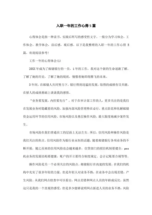 入职一年的工作心得5篇