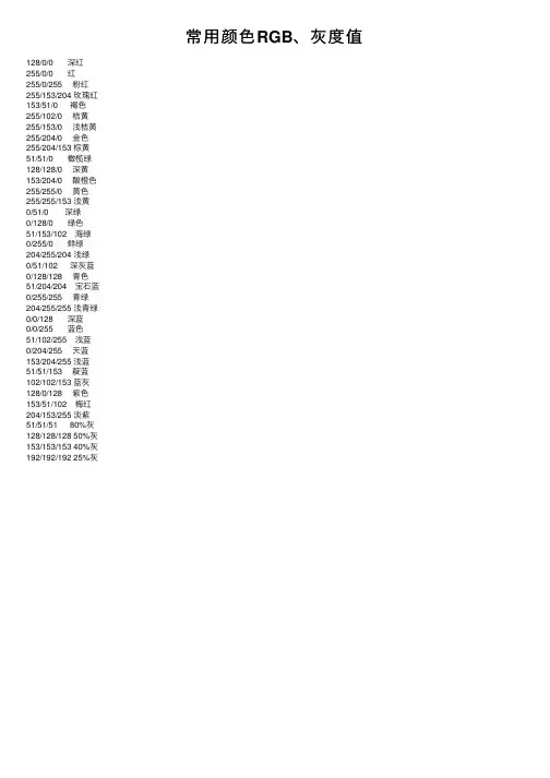 常用颜色RGB、灰度值