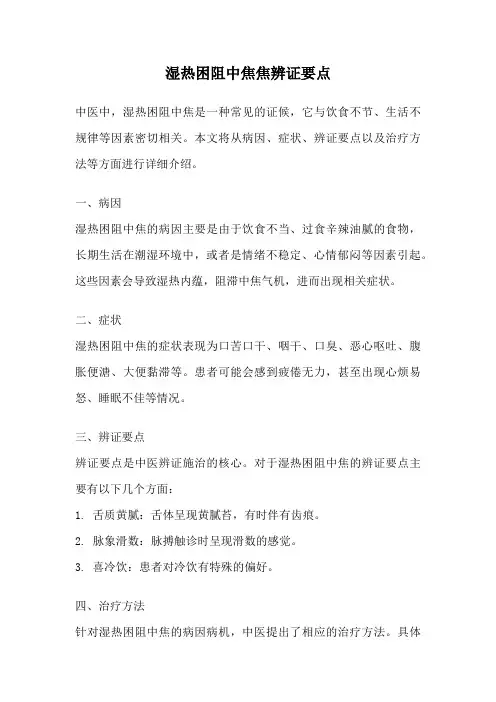 湿热困阻中焦焦辨证要点