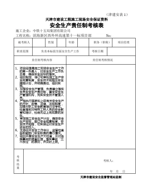 安全生产责任制考核表格(质监站打印格式)