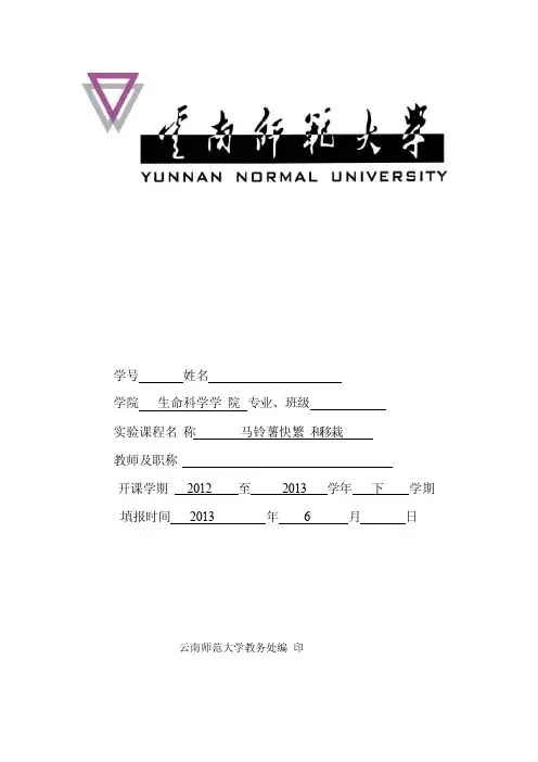 马铃薯快速繁殖实验报告